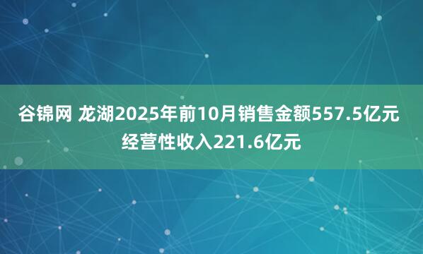 谷锦网 龙湖2025年前10月销售金额557.5亿元 经营性收入221.6亿元